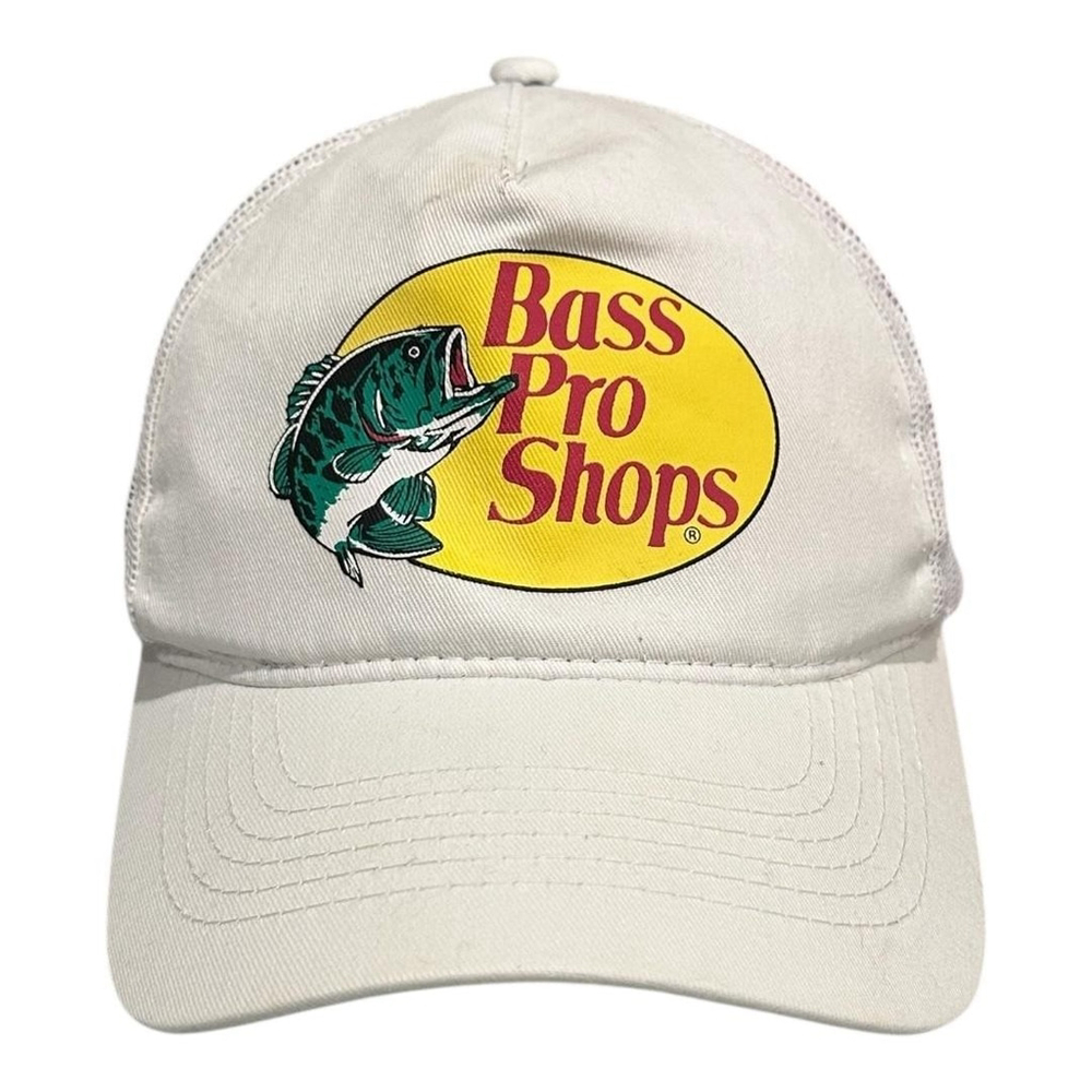 Bass Pro Shops Hat Cap Snap Back One Size White Trucker Mesh Logo Mens Fishing